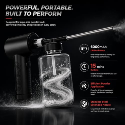 LURKA Electric Diatomaceous Earth Duster – Cordless Powder Duster with 500ML Bottle, 5.9" Stainless Steel Nozzle, 3-Speed Rechargeable Sprayer with Measuring Scoop & Silicone Funnel for Garden Use