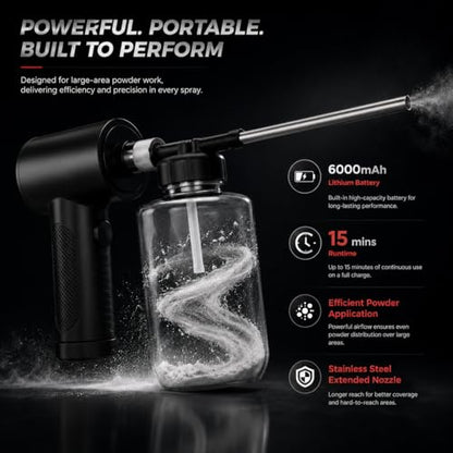 LURKA Electric Diatomaceous Earth Duster – Cordless Powder Duster with 500ML Bottle, 5.9" Stainless Steel Nozzle, 3-Speed Rechargeable Sprayer with Measuring Scoop & Silicone Funnel for Garden Use