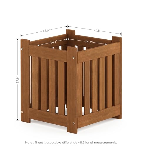 Furinno TIOMAN Planter Box, Hardwood Flower Box, Cube Garden Box, in Teak Oil, Outdoor Indoor, Garden, Patio, Balcony, Light Wood - size: 16 x 16 x 18.3