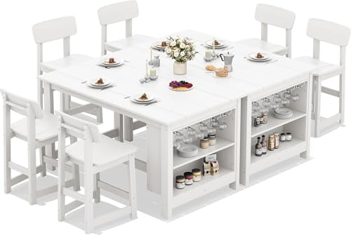 SERWALL 8-Piece Outdoor HDPE Counter-Height Bar Dining Set, White - color: White, size: 8 Piece Bar Set