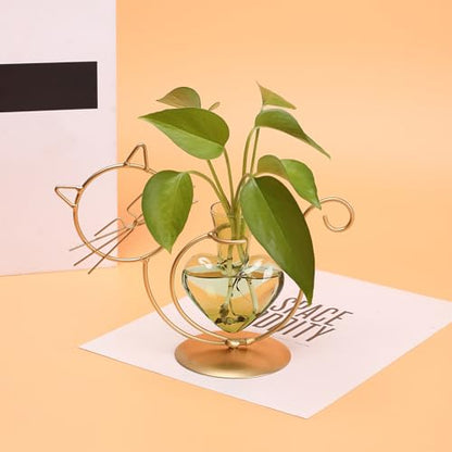 Plant Terrarium Propagation Station Gifts for Women Cat Lover - color: Gold Green
