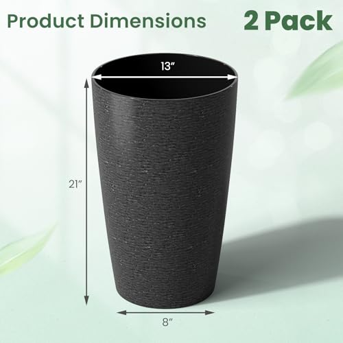 GIANTEX 21” Tall Round Plastic Planters Set of 2 w/Drainage System, Black - color: Black, size: 13"x13"x21"