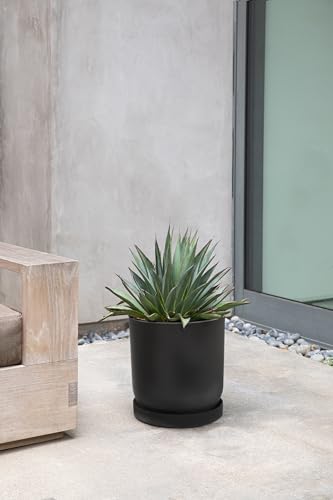 Veradek Mason Series Lima Planter & Drip Tray - Large Round Outdoor Planter - color: Black, size: 10 inches - 2 Pack with Saucers