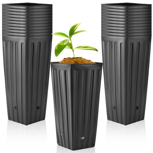 Nuenen 100 Pcs Tall Tree Pot, Plastic Deep Nursery Pots, 9.8" H X 4.7" W - size: 9.8" H X 4.7" W
