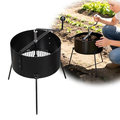 Rotary Soil Sifter for Gardening, Heavy Duty Metal Garden Sifter with Easy Crank Handle, 21 Inch Compost Sieve for Dirt, Rock 0.5-0.7 Inch Mesh