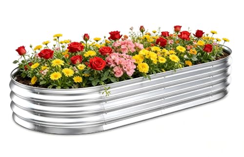 Galvanized Raised Garden Bed Outdoor, 6x3x1ft Metal Heavy Duty Planter Boxes for Gardening, Easy Assemble Large Oval Plant Container Kit for Vegetables, Flowers, Fruits, Silver, 1 Pack - color: 1-silver(1pcs), size: 6X3X1FT