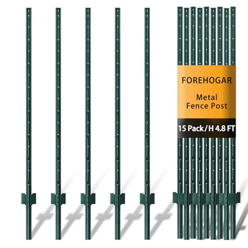 Green Metal Fence Post 4.8 feet, T Post for Garden Fence Wire Mesh, 15-Pack - color: Green, size: 4.8 FT- 15 PACK-GREEN