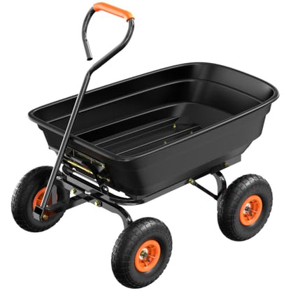 VINGLI Dump Cart Wagon, 440LBS Quick-Release Dump Wheelbarrow, All-Terrain 10" Tires Garden Wagon for Yard, Lawn and Outdoor Use (Black) - color: Black