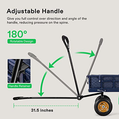 VIVOSUN Heavy-Duty Steel Garden Cart, 400-Pound Capacity, Steel Utility Garden Wagon with Removable Sides, 8" Pneumatic Tires, Liner, Cargo Net, Blue - style: Steel Garden Style