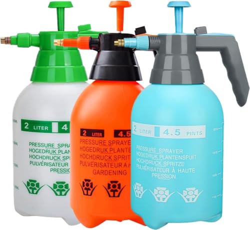 3-Pack Manual Pressure Sprayer with Adjustable Brass Nozzle, Multipurpose Plastic Pump Bottle Spray for Garden Watering, Yard Spraying and Household Tasks - color: 3 Colors