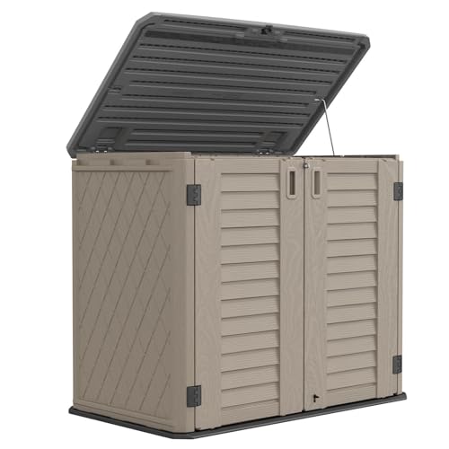 HOMSPARK Outdoor Storage shed, 26 Cu.ft Outdoor Storage Box Waterproof, Outdoor Storage Cabinet for Bike, Garbage Cans, Lawnmower, Garden Accessories, Waterproof, Lockable - color: coffee, size: Standard-26 cu ft