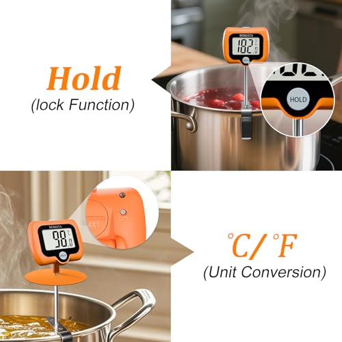 BOMATA Digital Candy Thermometer with Pot Clip, Deep Fry Oil Thermometer - color: Orange
