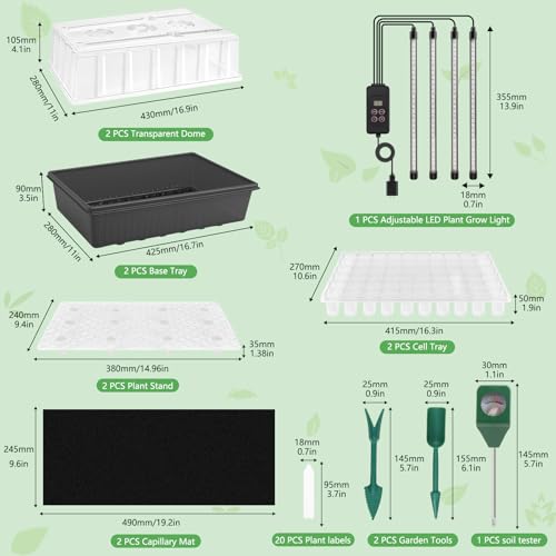 120-Cell Self-Watering Seed Starter Tray with Grow Light, 1–24H Timer, Humidity Dome, Soil pH Meter, Gloves, Seedling Tools – Indoor Seed Starting Kit for Plant Germination, Herbs, Vegetables, Flowers - size: 120-Premium model