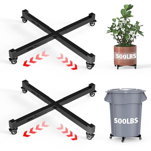 2Pack Plant Caddy with Wheels, Adjustable 14in to 21inch Heavy Duty Rolling Plant Dolly, Metal Plant Stand with 4 Lockable Caster Wheels, for Indoor Outdoor Pots Planter, Holds Up to 500 Lbs - color: 2pc(black), size: 14in - 21in