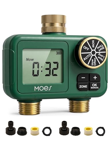 MOES 2-Zone Water Timer for Garden Lawn Hose, Brass 3/4 Inlet & Outlets - size: 2 Zones