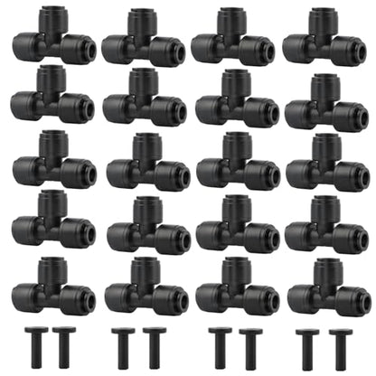 20 pack 1/4" Drip Irrigation Tee Fitting - Quick Connect Tee Connectors, Leak-Free for 1/4" Tubing, Includes 8 End Plugs for Sprinkler & Drip Irrigation Systems - style: 1/4 inch T connect(20)