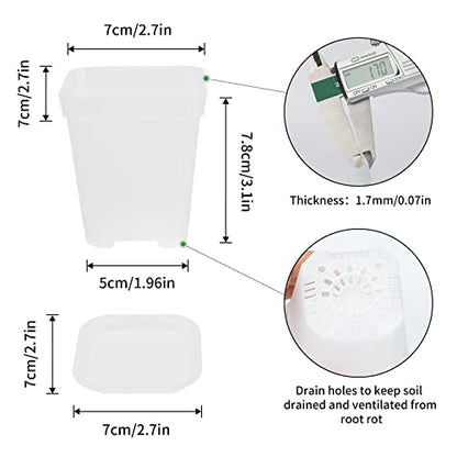 KINGLAKE 3inch Nursery Pots,24 Pcs Thick Plastic Square Planter Pots,Flower Plant Container Seed Starting Transplanting Pots (Clear)