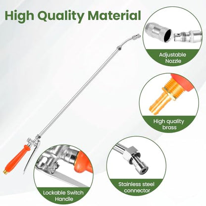 29"-44" All Metal Replacement Sprayer Wand, Suitable for 1/2" Hose Quick Connector, 1/4" & 3/8" & 1/2" Brass Barb Spray Wand, Built-in Shut Valve Stainless Steel Spray Wand - color: 44" Sprayer Wand