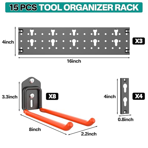EVERHANGER Garage Tool Storage Organizer, Wall Mount Garden Tool Rack - size: 8Hooks