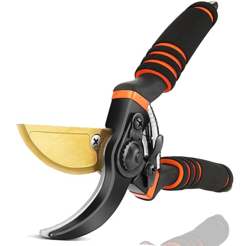Germany Pruning Shears For Gardening, Arthritis Weak Hand Snips, 4x cutting power trimming, 1-Inch Cut Capacity Garden Clippers, Ergonomic handle, Rust resistant, high strength steel, Sharp - color: Red/Black