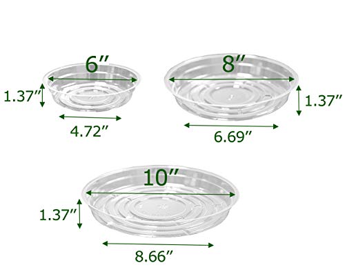 TRUEDAYS 15 Pack(6 inch/8inch/10inch) Clear Plant Saucers Flower Pot Tray Excellent for Indoor & Outdoor Plants - size: 15-Pack (6''+8''+10'')