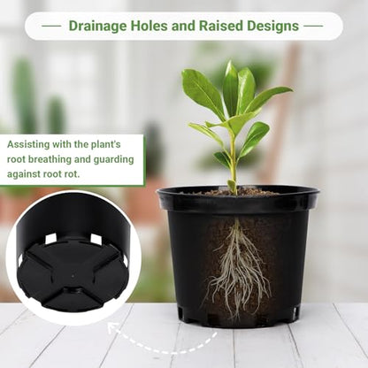 GREANER 2 Gallon Nursery Pots for Plants, 10 PCS Plastic Plant Pot with Drainage Holes for Indoor Outdoor, Garden, Greenhouse(Black) - size: 9 Inch