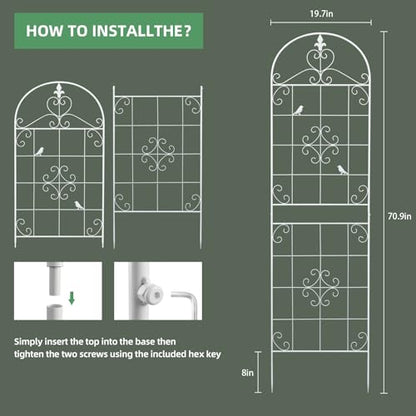 70.8" White Metal Garden Trellis for Climbing Plants, 2 Pack - color: White
