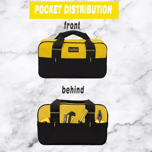 FASTECH 14 Inch Zipper Tool Bag, Small Wide Mouth Tool Tote Bag, Waterproof Tool Organizer Tote, Soft Handle Carrying Toolbag For Various Tools (Yellow) - size: Yellow