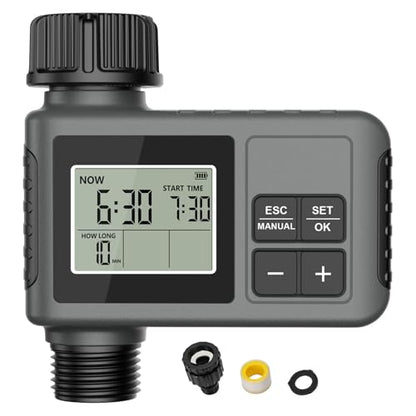 Water Timer for Garden Hose, Programmable Water Sprinkler Timer with Rain Delay, Manual Automatic Lawn Watering System Irrigation Controller, 3/4in Male Thread