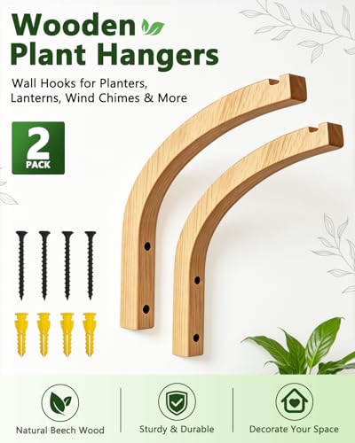 Wooden Plant Hangers - Hanging Plant Hooks for Indoor Outdoor, Wood Hanging Wall Plant Hooks Heavy Duty for Flower Pots Wind Chimes and Bird Feeders(2-Pack,8-Inch) - style: 1-Arc Style(2Pack)