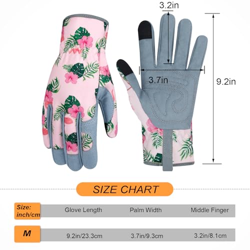 Leather Gardening Gloves for Women Thorn Proof Garden Gloves Touch Screen Working Gloves Gifts,M - color: Flamingo