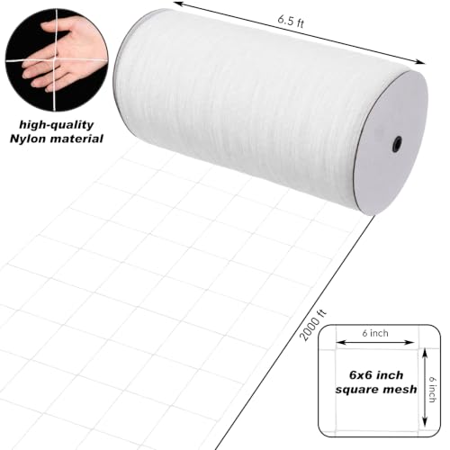 Berlune 6.5 x 2000 ft Trellis Netting Roll Heavy Duty Nylon Garden Trellis Netting with 6 Inch Mesh Soft Plant Support Net for Climbing Plants, Grape Racks, Growing Support Bean, Pea, Tomatoes - size: 6.5 x 2000 ft