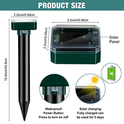 28 Pcs Solar Mole Repellent Ultrasonic Outdoor Deterrent Spikes,Square - color: Square