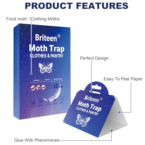 Pantry Moth Traps 10-Pack Safe and Effective for Food and Clothing- Glue Traps with Pheromones for Wool Closet Carpet Food and Cupboard K05 - color: Blue