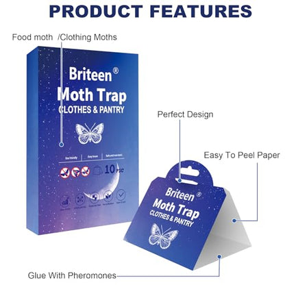 Pantry Moth Traps 10-Pack Safe and Effective for Food and Clothing- Glue Traps with Pheromones for Wool Closet Carpet Food and Cupboard K05 - color: Blue