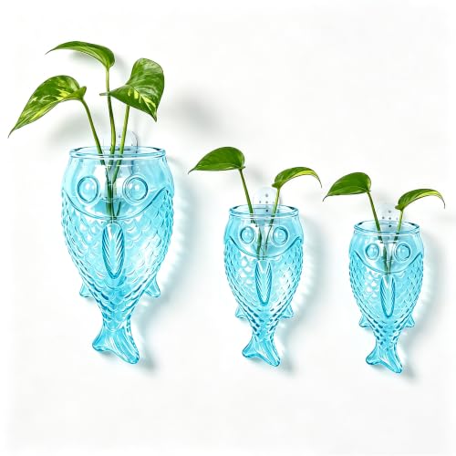 Nacome Wall Hanging Propagation Station: 3 PCS Blue Fish Shaped Glass - color: Blue