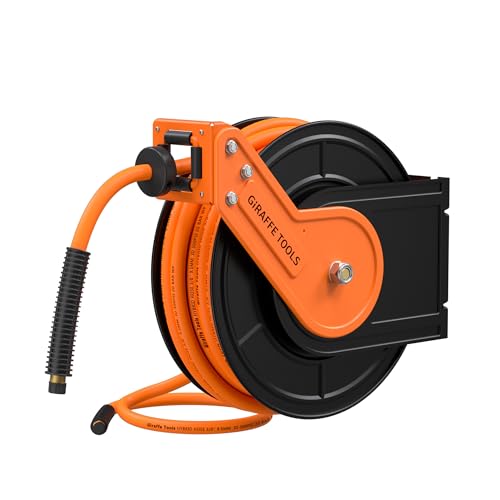 Giraffe Tools Retractable Air Hose Reel 25ft 3/8" Hybrid Hose Garage - size: 25ft