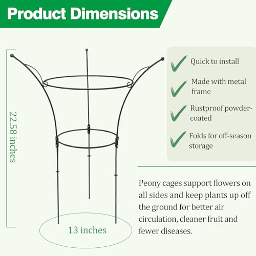 4 Pack Peony Cages and Supports Cages 13" D x 22.8" H Heavy Duty Metal Support Frame for Peonies & Roses Natural Bouquet Shape Garden Stakes for Outdoor Plants Flowers Ornamental (Black) - color: Black, size: 4 Pack