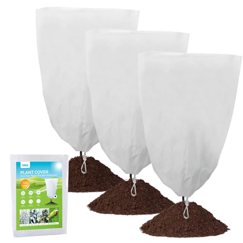YDSL 3 Pack Plant Covers Freeze Protection, 25"×32" 1.77oz/yd² Plant Frost Covers for Outdoor Plants Shrub Potted Plants Use, Winter Cloth Plant Tree Cover with Drawstring for Cold Weather - size: 3 Pack 25"W×32"H
