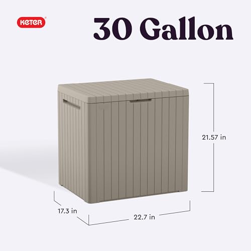 Keter City 30 Gal Outdoor Storage Box and Patio Side Table - color: Beige