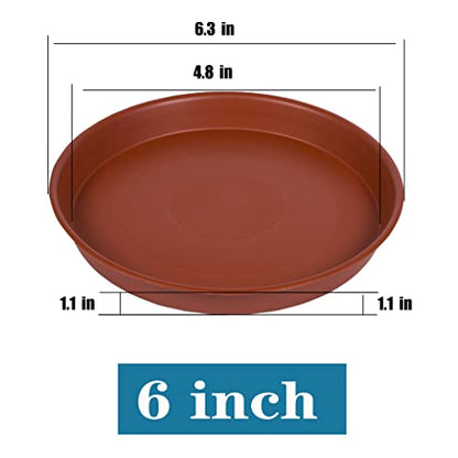 6 Pack of 6 inch Plant Saucer, 4 6 8 10 12 14 16 inch Plant Saucers, Heavy Duty Plastic Plant Water Tray, Planter Drip Trays for Pot, Flower Saucers for Indoors (6 inch, Terracotta) - size: 6"