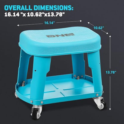 DNA Motoring Removable Rolling Garage Stool with Seat Cushion & Tool Tray Plate, 300lbs Max Weight Capacity, Blue, TOOLS-00479 - color: Blue