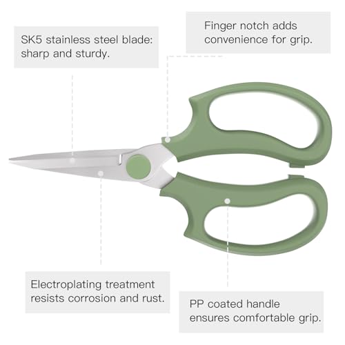Housolution Flower Scissors, 3PCS Pointed Pruning Shears, Avocado Green - color: Pointed-avocado Green, size: 3 Pack