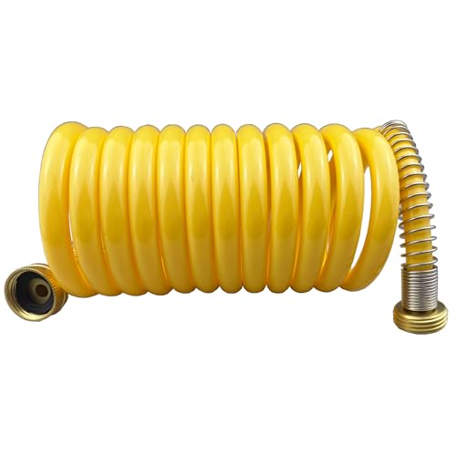 Darnassus Heavy-duty PU Coil Hose, Self-Coiling Garden Hose with Solid Brass Fittings, Retractable, Corrosion Resistant, for Household (10 FT, Yellow) - color: Yellow, size: 10 FT