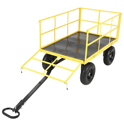 1500 Lbs Heavy Duty Garden Utility Wagon Cart, 3-in-1 Steel Yard Trailer with Removable Mesh Sides, 13" All-Terrain Tires, 180° Swivel Handle for Garden, Farm & Lawn - color: Yellow