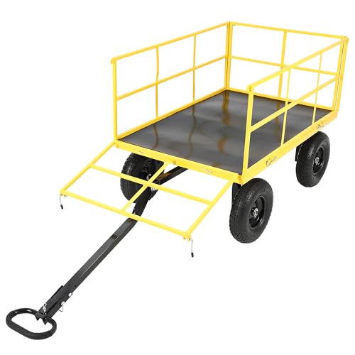 1500 Lbs Heavy Duty Garden Utility Wagon Cart, 3-in-1 Steel Yard Trailer with Removable Mesh Sides, 13" All-Terrain Tires, 180° Swivel Handle for Garden, Farm & Lawn - color: Yellow