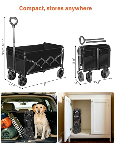 360LBS Portable Collapsible Wagon Cart, Foldable Folding Wagon, Black - color: Wagons-grey01
