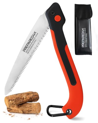 Prepared4X Folding Saw - 8.5" Camping Saw for wood cutting -Heavy Duty, Lightweight SK-5 Steel Blade with Safety Lock, Ergonomic Non-Slip Grip