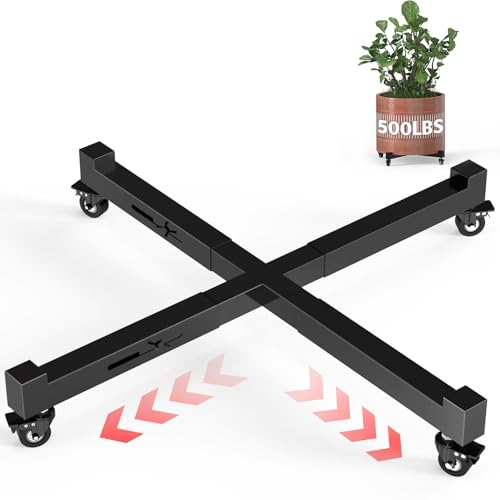 Plant Caddy With Wheels, Adjustable 14in to 21inch Heavy Duty Rolling Plant Dolly, Metal Plant Stand With 4 Lockable Caster Wheels, For Indoor Outdoor Pots Planter, Holds Up to 500 Lbs, Moving Dolly - color: Black, size: 14in - 21in