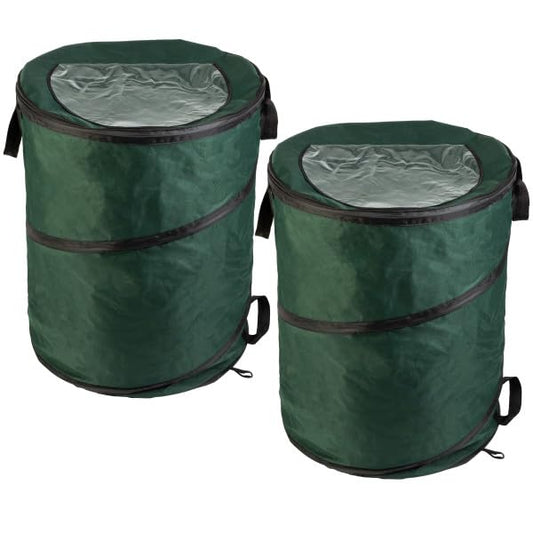 Outdoor Trash Can 2-Pack - 46-Gallon Collapsible Garbage Cans - Pop Up Trash Cans for Camping, Storage, or Yard Waste by Wakeman Outdoors (Green) - color: Green, size: 46 gallons